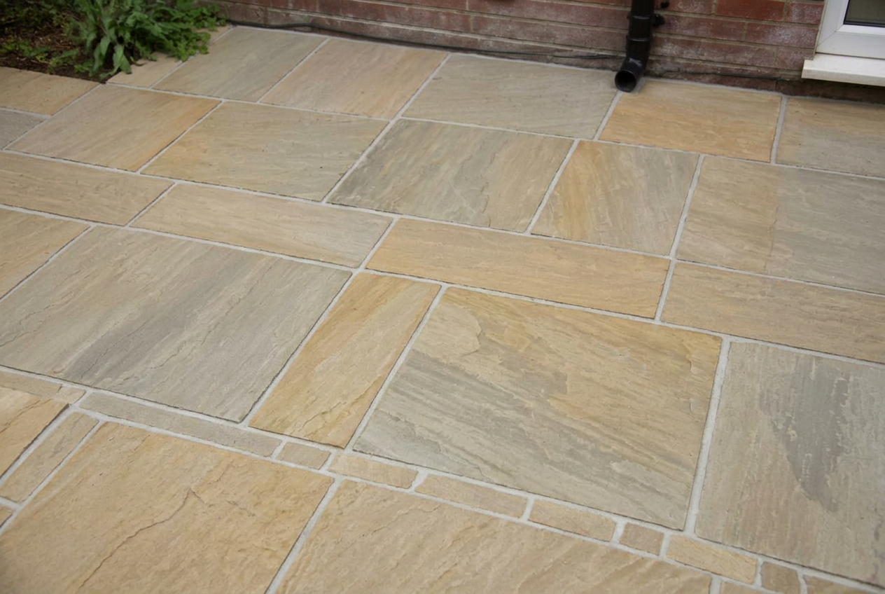 Sandstone patio · restored and re-jointed after restoration