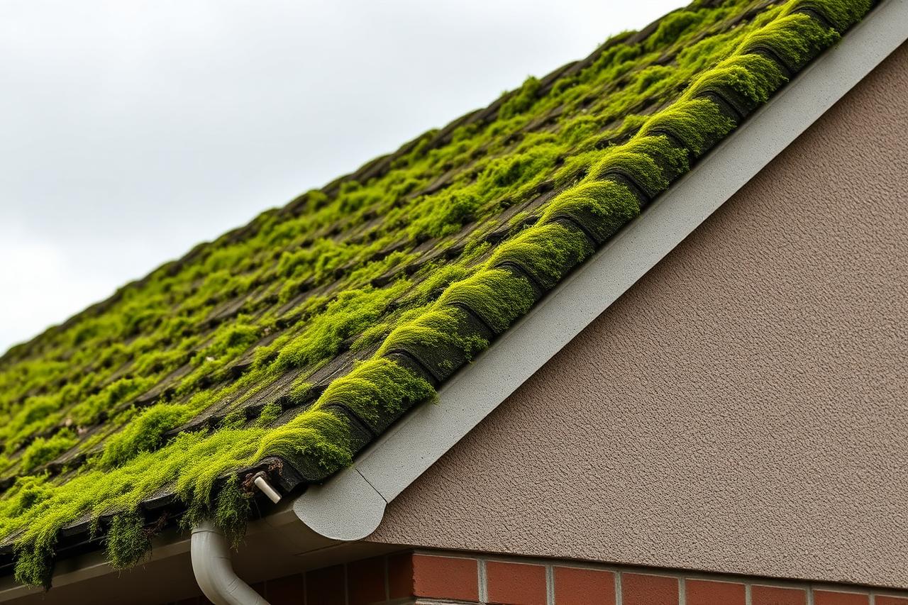 Tiled roof moss removal · Blackpool before restoration