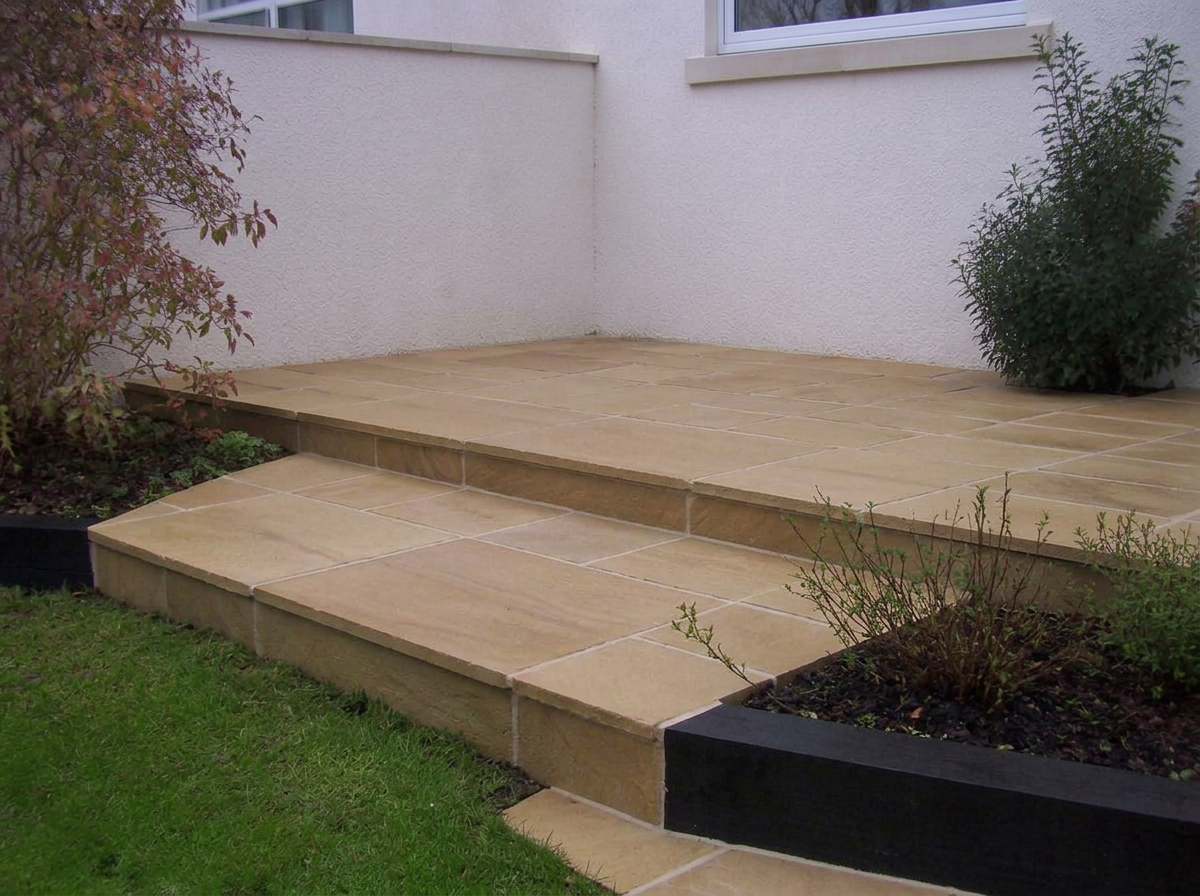 Sandstone patio · Wrea Green after restoration